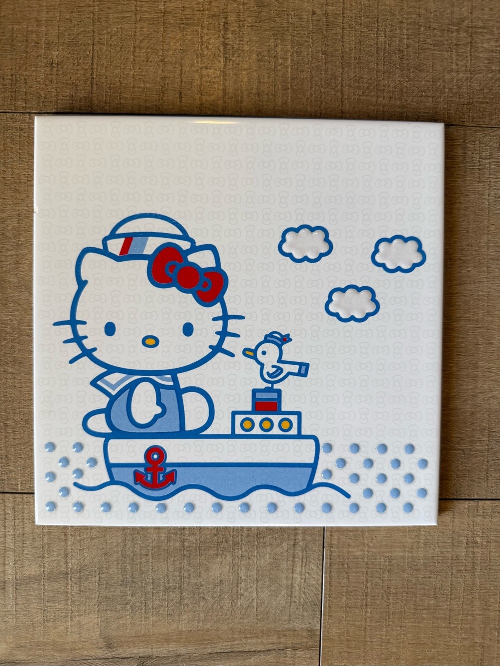 Hello Kitty Decorative Tile 8x8 Nautical Blue White Red Sanrio Made In Italy